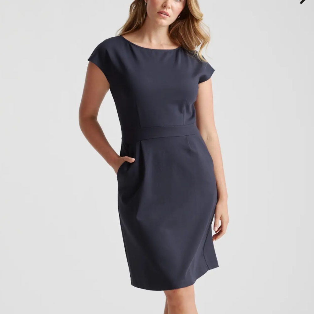 Quince Deep Navy Ultra Stretch Ponte Cap Sleeve Dress